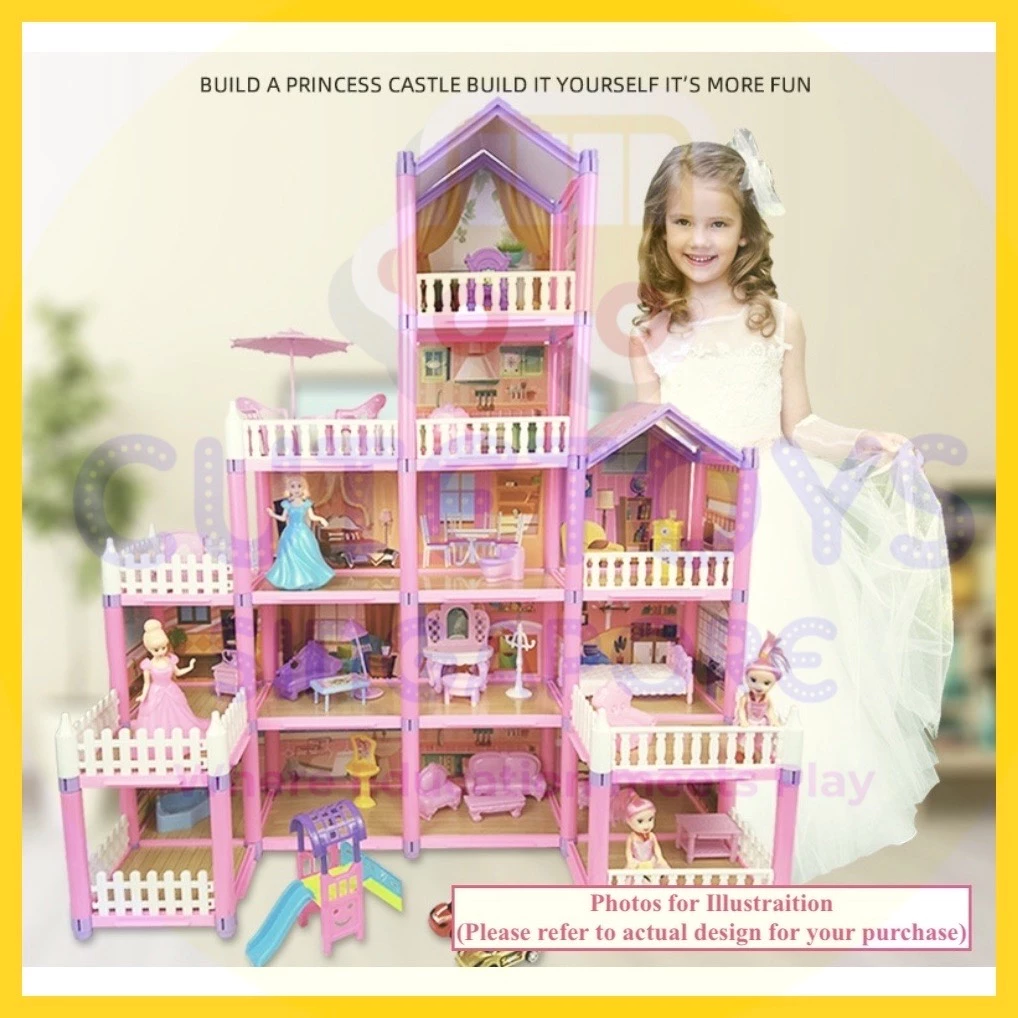 [SG STOCKS] DIY Princess Large Size Dollhouse Villa Castle Pretend Playset(Different Variety & Size to Choose!)